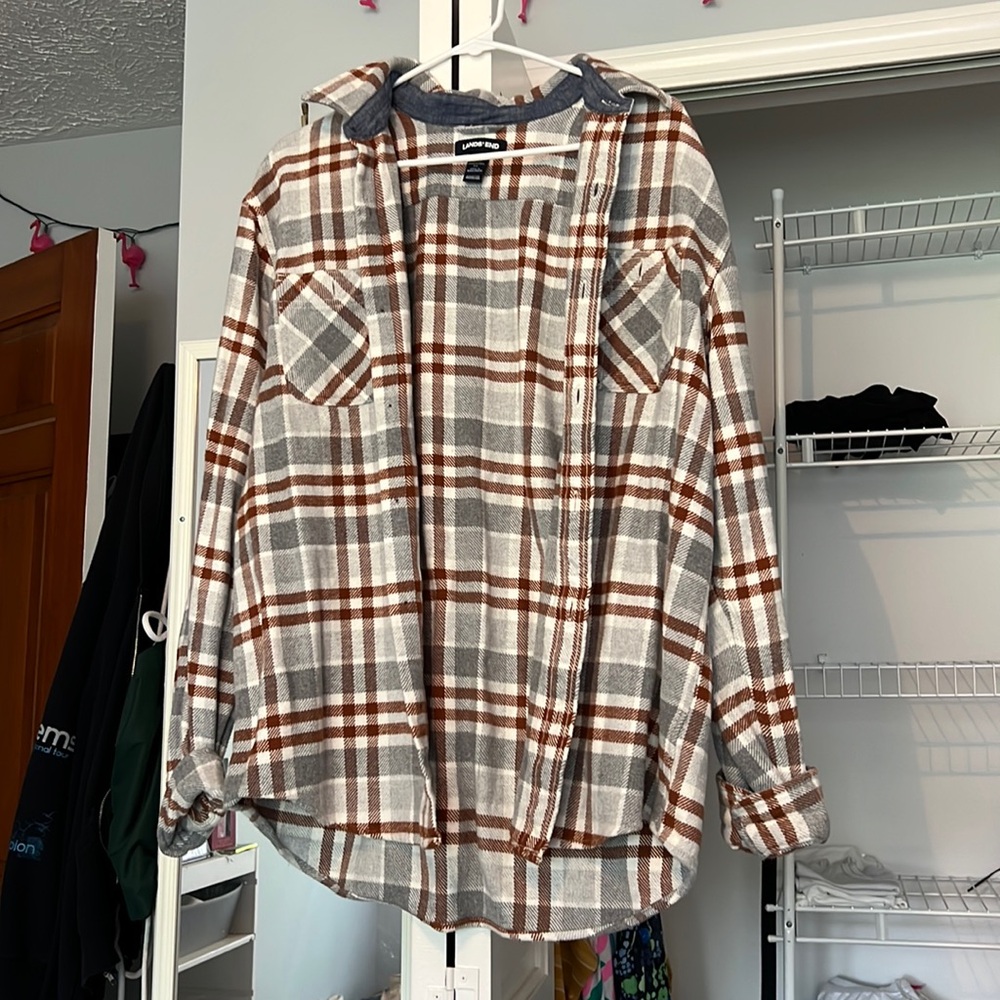 Men’s Size L Flannel Lands End Button Up